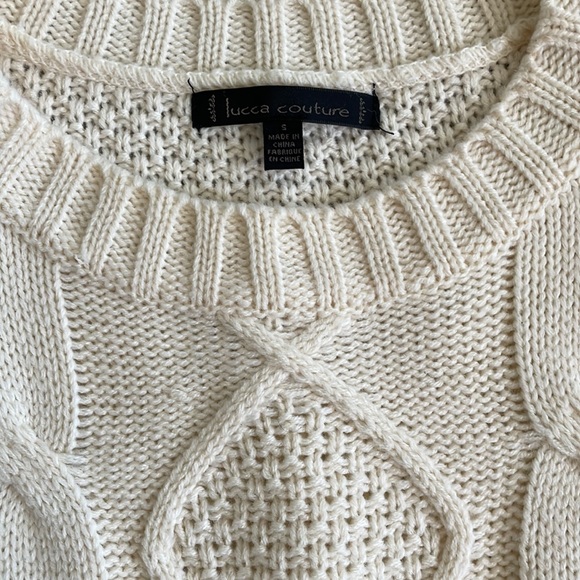 Ivory Ruffle Boho Cable Knit Sweater - Picture 3 of 7
